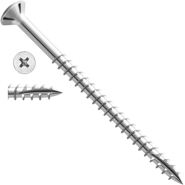 #12 x 3 Inch Steel Self Tapping Wood Screws, 25 Pack - Silver