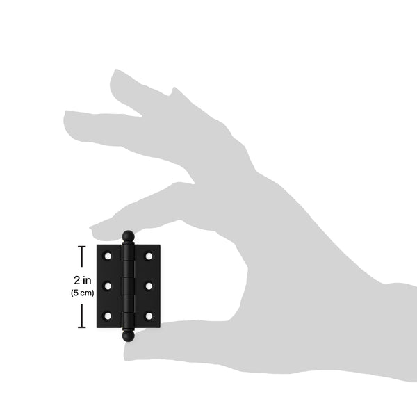 2" x 1-1/2" Cabinet Hinge, w/ Ball Tips, Solid Brass - Matte Black