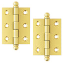 2" x 1-1/2" Cabinet Hinge, w/ Ball Tips, Solid Brass - Non Lacquered Polished Brass - 1 Pair