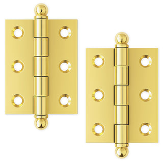 2" x 1-1/2" Cabinet Hinge, w/ Ball Tips, Solid Brass - Polished Brass - 1 Pair