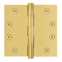 4x4 Inch Solid Brass Ball Bearing Door Hinge - Non Lacquered Polished Brass (US3-NL)