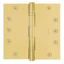 6x6 Inch Solid Brass Ball Bearing Door Hinge - Non Lacquered Polished Brass