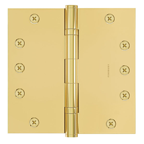 6x6 Inch Solid Brass Ball Bearing Door Hinge - Non Lacquered Polished Brass