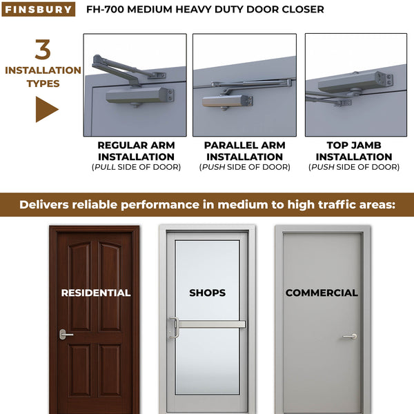 Medium/Heavy Duty Door Closer - Aluminum Finish