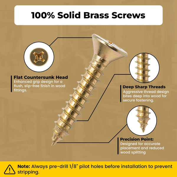 Solid brass #12 wood screws, unlacquered