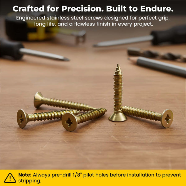 Solid brass #12 wood screws, unlacquered