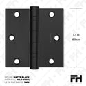 3.5x3.5" NRP steel ball bearing hinge, Matte Black