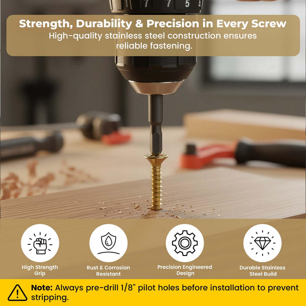 Solid brass #12 wood screws, unlacquered