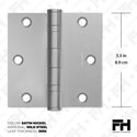 3.5x3.5" NRP steel ball bearing hinge, Matte Silver