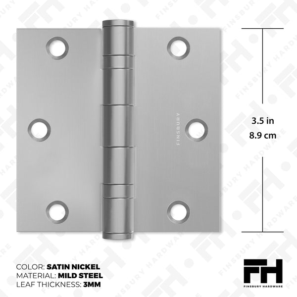 3.5x3.5" NRP steel ball bearing hinge, Matte Silver