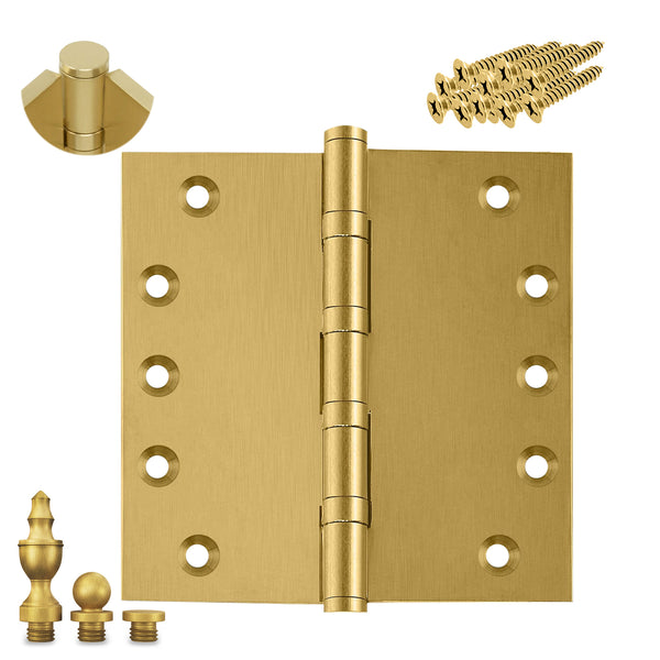 5x5 Inch Solid Brass Ball Bearing Entrance Door Hinge - Satin Brass (Super Heavy Duty 5MM)