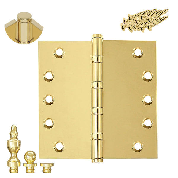 5x5 Inch Solid Brass Ball Bearing Entrance Door Hinge - Polished Brass (Super Heavy Duty 5MM)