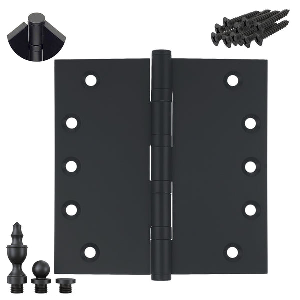 5x5 Inch Solid Brass Ball Bearing Entrance Door Hinge - Matte Black (Super Heavy Duty 5MM)