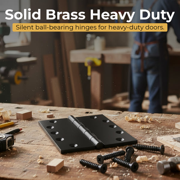 5x5 Inch Solid Brass Ball Bearing Entrance Door Hinge - Matte Black (Super Heavy Duty 5MM)