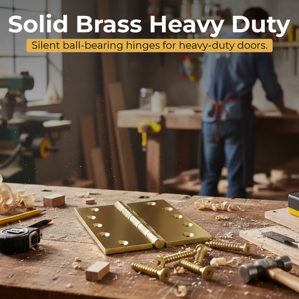 5x5 Inch Solid Brass Ball Bearing Entrance Door Hinge - Polished Brass (Super Heavy Duty 5MM)