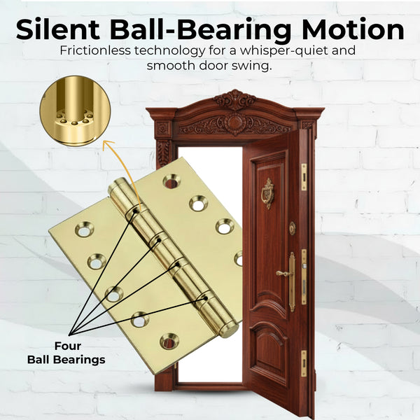 5x5 Inch Solid Brass Ball Bearing Entrance Door Hinge - Polished Brass (Super Heavy Duty 5MM)
