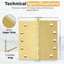 5x5 Inch Solid Brass Ball Bearing Entrance Door Hinge - Polished Brass (Super Heavy Duty 5MM)