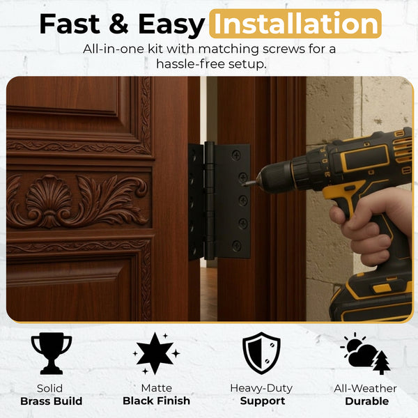 5x5 Inch Solid Brass Ball Bearing Entrance Door Hinge - Matte Black (Super Heavy Duty 5MM)