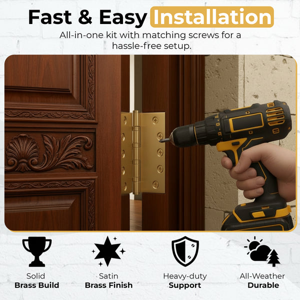 5x5 Inch Solid Brass Ball Bearing Entrance Door Hinge - Satin Brass (Super Heavy Duty 5MM)