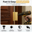 5x5 Inch Solid Brass Ball Bearing Entrance Door Hinge - Polished Brass (Super Heavy Duty 5MM)
