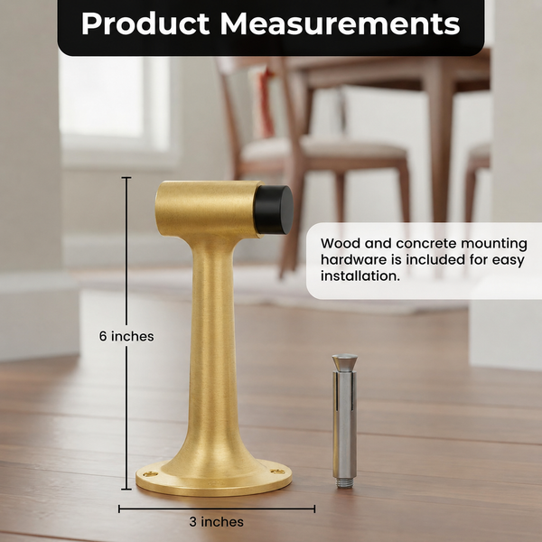 Heavy Duty 6″ Floor-Mount Door Stop – Solid Brass, Commercial Grade (Satin Brass)
