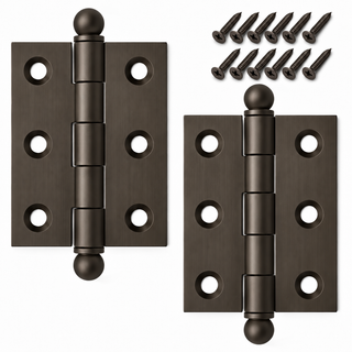 2" x 1-1/2" Cabinet Hinge, w/ Ball Tips, Solid Brass - Oil Rubbed Bronze - 1 Pair
