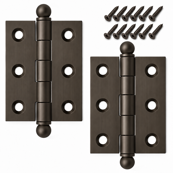 2" x 1-1/2" Cabinet Hinge, w/ Ball Tips, Solid Brass - Oil Rubbed Bronze - 1 Pair