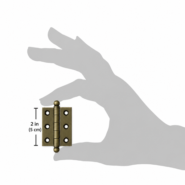 2" x 1-1/2" Cabinet Hinge, w/ Ball Tips, Solid Brass - Antique Brass - 1 Pair