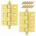 2" x 1-1/2" Cabinet Hinge, w/ Ball Tips, Solid Brass - Non Lacquered Polished Brass - 1 Pair