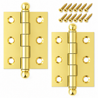 2" x 1-1/2" Cabinet Hinge, w/ Ball Tips, Solid Brass - Non Lacquered Polished Brass - 1 Pair