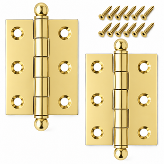 2" x 1-1/2" Cabinet Hinge, w/ Ball Tips, Solid Brass - Polished Brass - 1 Pair