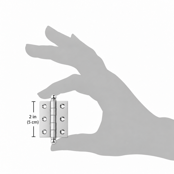 2" x 1-1/2" Cabinet Hinge, w/ Ball Tips, Solid Brass - Polished Chrome - 1 Pair