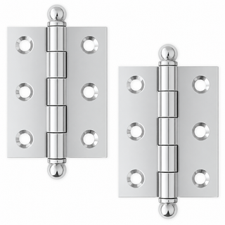 2" x 1-1/2" Cabinet Hinge, w/ Ball Tips, Solid Brass - Polished Chrome - 1 Pair