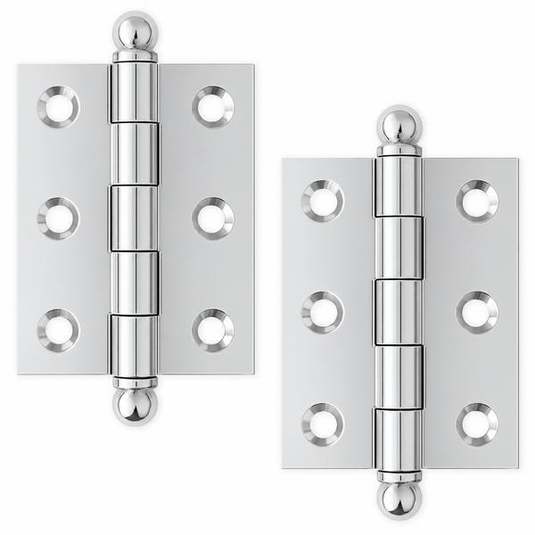 2" x 1-1/2" Cabinet Hinge, w/ Ball Tips, Solid Brass - Polished Chrome - 1 Pair