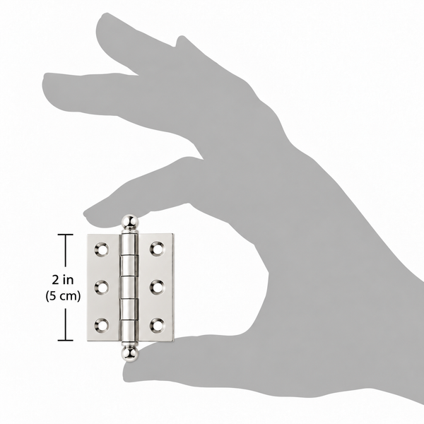 2" x 1-1/2" Cabinet Hinge, w/ Ball Tips, Solid Brass - Polished Nickel - 1 Pair
