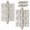 2" x 1-1/2" Cabinet Hinge, w/ Ball Tips, Solid Brass - Polished Nickel - 1 Pair