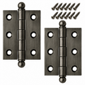 2" x 1-1/2" Cabinet Hinge, w/ Ball Tips, Solid Brass - Pewter - 1 Pair
