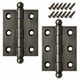 2" x 1-1/2" Cabinet Hinge, w/ Ball Tips, Solid Brass - Pewter - 1 Pair