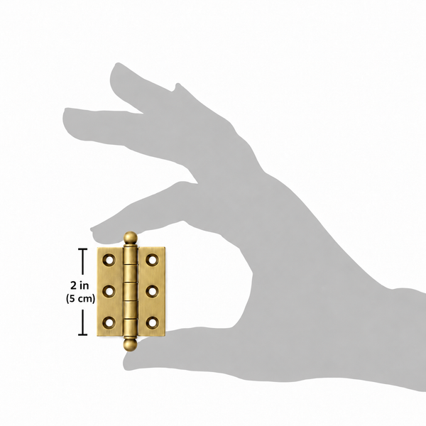 2" x 1-1/2" Cabinet Hinge, w/ Ball Tips, Solid Brass - Satin Brass - 1 Pair