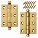 2" x 1-1/2" Cabinet Hinge, w/ Ball Tips, Solid Brass - Satin Brass - 1 Pair