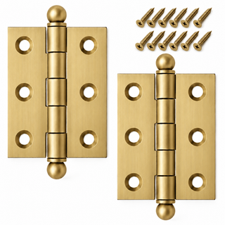 2" x 1-1/2" Cabinet Hinge, w/ Ball Tips, Solid Brass - Satin Brass - 1 Pair