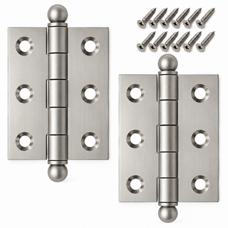 2" x 1-1/2" Cabinet Hinge, w/ Ball Tips, Solid Brass - Satin Nickel - 1 Pair