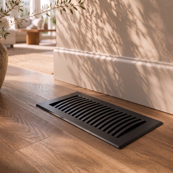 Modern Floor Vent with Adjustable Air Flow – Standard 4"×10" – Matte Black Finish (US19)