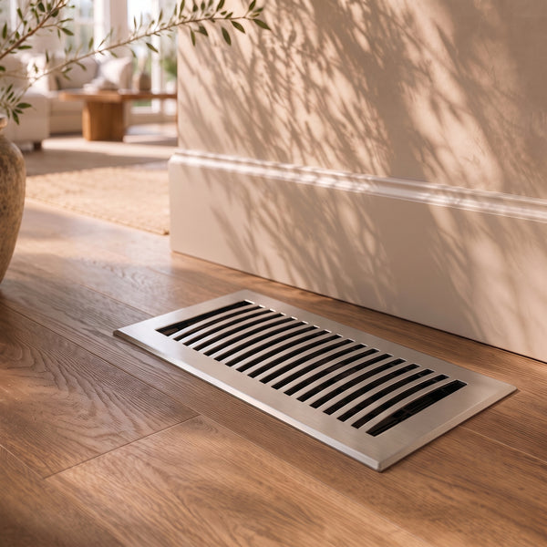 Modern Floor Vent with Adjustable Air Flow – Standard 4"×10" – Polished Chrome Finish (US26)