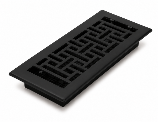 Floor Vent with Geometric Design and Adjustable Air Flow – Standard 4"×10" – Matte Black Finish (US19)
