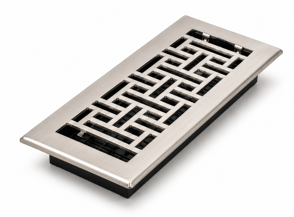 Floor Vent with Geometric Design and Adjustable Air Flow – Standard 4"×10" – Satin Nickel Finish (US15)