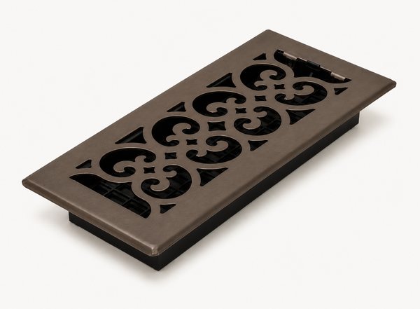 Floor Vent with Scroll Design and Adjustable Air Flow – Standard 4"×10" – Bronze Finish