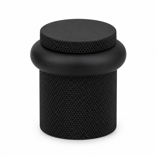 Heavy Duty Solid Brass Floor Door Stop Knurled Low Profile 1-3/4" Matte Black Finish (US19)