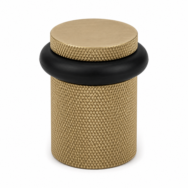 Heavy Duty Solid Brass Floor Door Stop Knurled Low Profile 1-3/4" Satin Nickel Finish (US15)