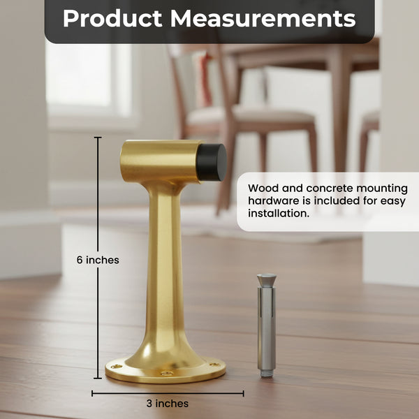 Heavy Duty 6″ Floor-Mount Door Stop – Solid Brass, Commercial Grade (Polished Brass)